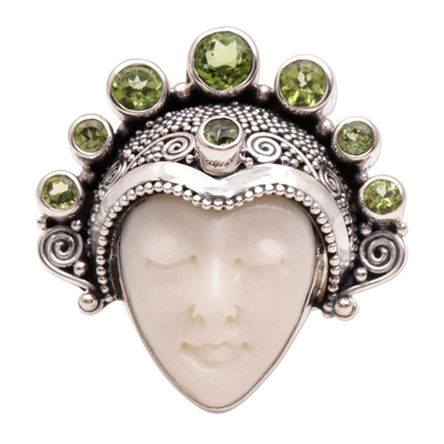 Peridot and Sterling Silver Face Cocktail Ring from Bali