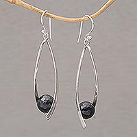 Onyx and Sterling Silver Dangle Earrings from Bali,'Stellar Cradles'