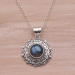 Labradorite pendant necklace, 'Frangipani Secrets' - Labradorite and Sterling Silver Pendant Necklace from Bali