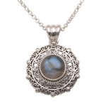 Labradorite pendant necklace, 'Frangipani Secrets' - Labradorite and Sterling Silver Pendant Necklace from Bali