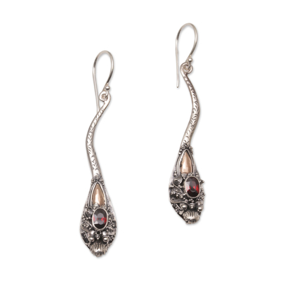 Garnet and Sterling Silver Dragon Earrings with Gold Accent