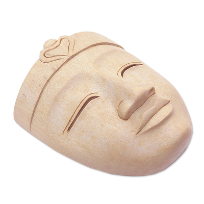 Máscara de madera de hibisco - Máscara de Buda de madera de hibisco hecha a mano de Bali