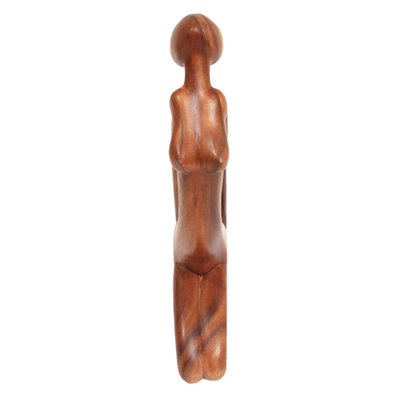 Wood sculpture, 'Ustrasana Pose' - Hand-Carved Suar Wood Sculpture of a Woman from Bali