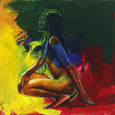 'Emancipation of a Woman' - Colorful Expressionist Painting of the Female Form from Bali