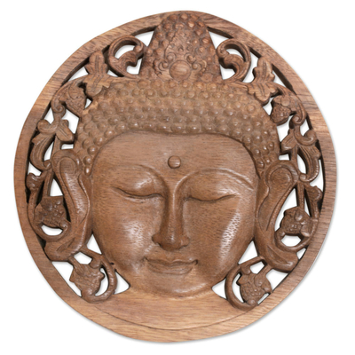 Handcrafted Suar Wood Buddha Relief Panel from Bali