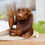 Wood sculpture, 'Orangutan' - Realistic Signed Hand Carved Sculpture of an Orangutan