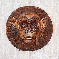 Wood mask, 'Alpha Chimpanzee' - Handcrafted Suar Wood Chimpanzee Mask from Bali