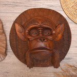 Wood mask, 'Alpha Chimpanzee' - Handcrafted Suar Wood Chimpanzee Mask from Bali