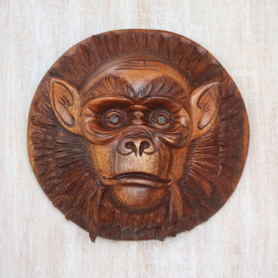 Holzmaske - Handgefertigte Schimpansenmaske aus Suarholz aus Bali