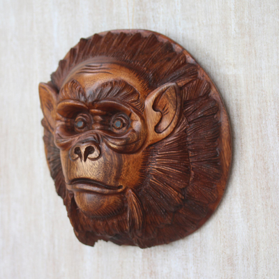 Wood mask, 'Alpha Chimpanzee' - Handcrafted Suar Wood Chimpanzee Mask from Bali