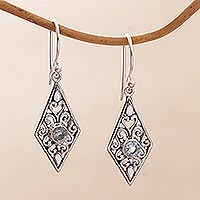 Blue topaz dangle earrings, 'Diamond Vines' - Handmade Sterling Silver and Blue Topaz Dangle Earrings