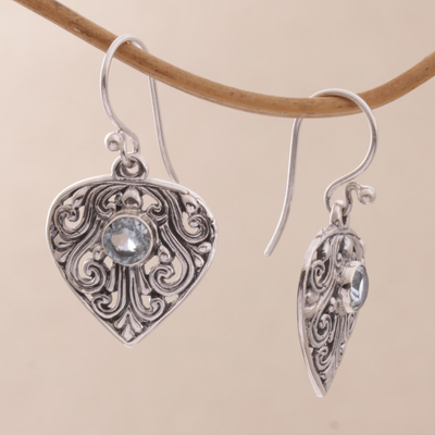 Blue topaz dangle earrings, 'Crest of Vines' - Handmade Sterling Silver and Blue Topaz Dangle Earrings