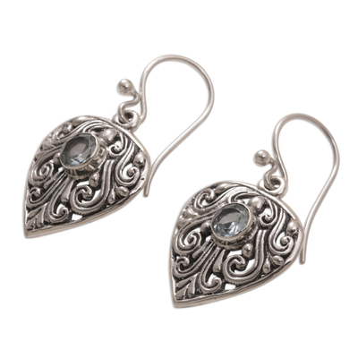 Blue topaz dangle earrings, 'Crest of Vines' - Handmade Sterling Silver and Blue Topaz Dangle Earrings