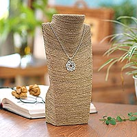 Natural fiber necklace display stand, 'Woven Display' (12 inch) - Woven Natural Agel Grass Necklace Display Holder (12 Inch)