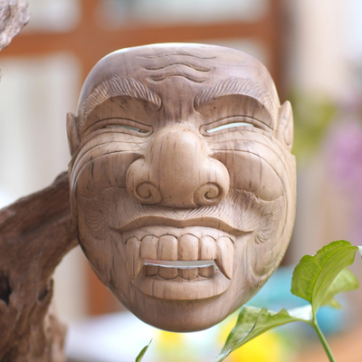 Holzmaske, 'Sidakarya' - Handgefertigte Kulturmaske aus Hibiskusholz aus Bali
