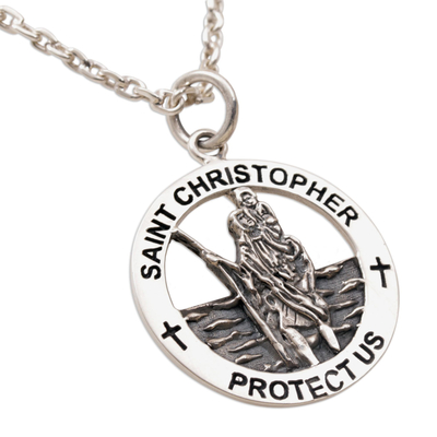 Halskette mit Anhänger aus Sterlingsilber des Heiligen Christophorus aus  Java – Heiliger Christophorus | NOVICA