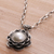 Cultured pearl pendant necklace, 'Resplendent Lotus' - Cultured Pearl and Sterling Silver Floral Pendant Necklace