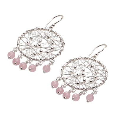 Rose quartz chandelier earrings, 'Hopeful Dreams' - Rose Quartz and Sterling Silver Chandelier Earrings