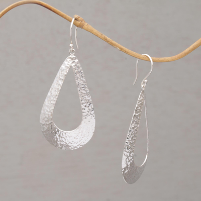 Sterling silver dangle earrings, 'Silver Shimmer' - Handcrafted Sterling Silver Dangle Earrings from Indonesia