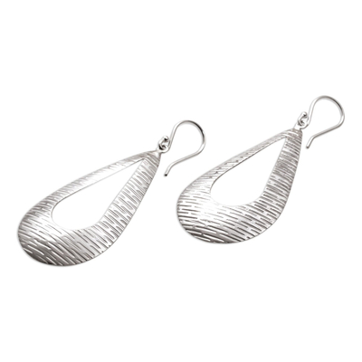 Sterling silver dangle earrings, 'Silver Gleam' - Handcrafted Sterling Silver Drop Shaped Dangle Earrings