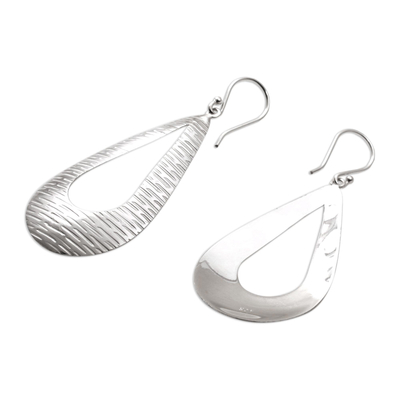 Sterling silver dangle earrings, 'Silver Gleam' - Handcrafted Sterling Silver Drop Shaped Dangle Earrings