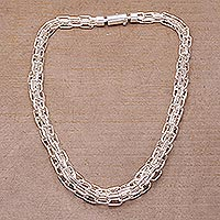 Sterling silver chain necklace, 'Warrior Heart' - Handcrafted Sterling Silver Chain Necklace from Indonesia