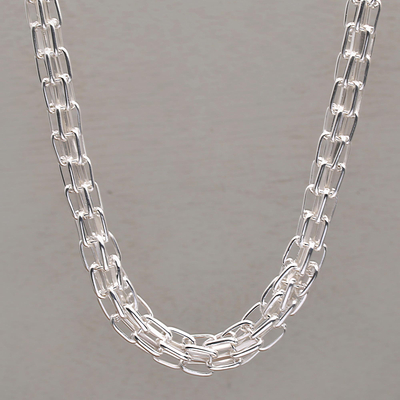 Sterling silver chain necklace, 'Warrior Heart' - Handcrafted Sterling Silver Chain Necklace from Indonesia