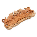 Wood relief panel, 'Welcoming Lions' - Handcrafted Suar Wood Lion Welcome Relief Panel from Bali