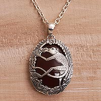 Carnelian pendant necklace, 'Lemur Jungle' - Carnelian and 925 Silver Lemur Pendant Necklace from Bali