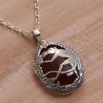 Carnelian pendant necklace, 'Lemur Jungle' - Carnelian and 925 Silver Lemur Pendant Necklace from Bali