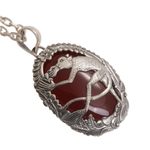 Carnelian pendant necklace, 'Lemur Jungle' - Carnelian and 925 Silver Lemur Pendant Necklace from Bali