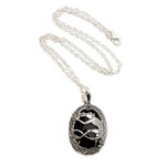 Onyx pendant necklace, 'Lemur Jungle' - Onyx and 925 Silver Lemur Pendant Necklace from Bali