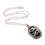 Onyx pendant necklace, 'Lemur Jungle' - Onyx and 925 Silver Lemur Pendant Necklace from Bali