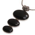 Onyx pendant necklace, 'Night Ovals' - Onyx and Sterling Silver Oval Pendant Necklace from Bali