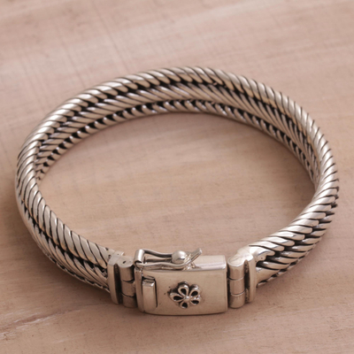 Geflochtenes Armband aus Sterlingsilber - Kunsthandwerklich gefertigtes geflochtenes Armband aus Sterlingsilber aus Bali