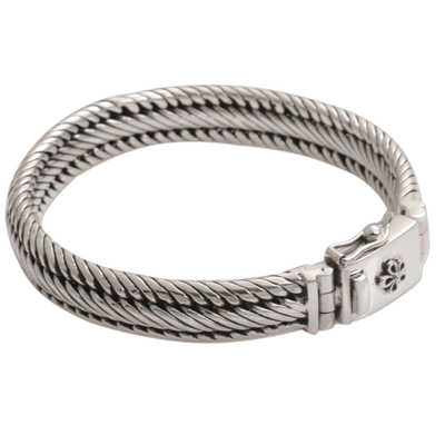 Sterling silver braided bracelet, 'Eternal Shine' - Artisan Crafted Sterling Silver Braided Bracelet from Bali