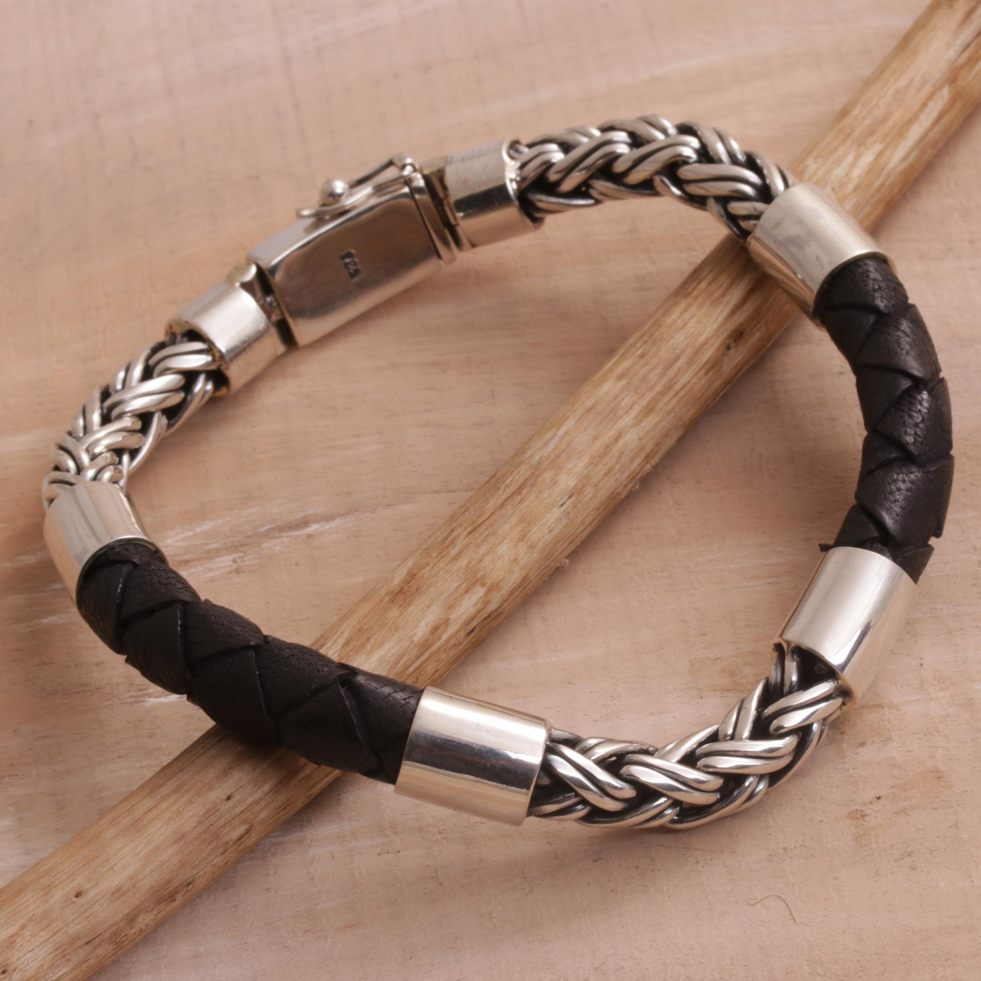 Men's Braided Leather Sterling Silver Bracelet | OrlaSilver