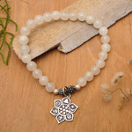 Moonstone beaded stretch bracelet, 'Unity Flower' - Moonstone Beaded Stretch Bracelet from Bali