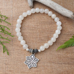 Moonstone beaded stretch bracelet, 'Unity Flower' - Moonstone Beaded Stretch Bracelet from Bali