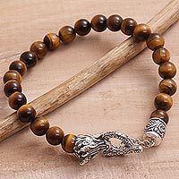 Men's tiger's eye beaded bracelet, 'Dragon Glory'