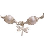 Cultured pearl charm bracelet, 'Moonlight Dragonfly' - Cultured Pearl and Sterling Silver Dragonfly Charm Bracelet