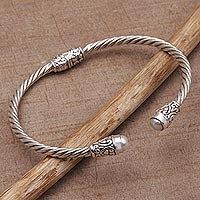Cultured pearl cuff bracelet, 'Spiral Temple'