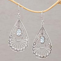 Blue topaz dangle earrings, 'Divine Tears' - Blue Topaz and Sterling Silver Dangle Earrings from Bali