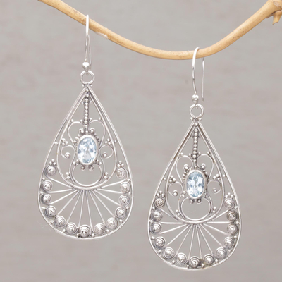 Blue topaz dangle earrings, 'Divine Tears' - Blue Topaz and Sterling Silver Dangle Earrings from Bali