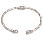 Garnet cuff bracelet, 'Spiral Temple' - Garnet and Sterling Silver Cuff Bracelet from Bali