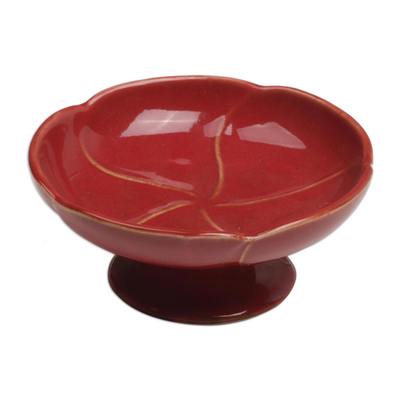 Handcrafted Ceramic Floral Catchall in Red from Bali