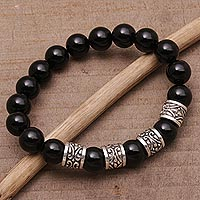 Featured review for Onyx beaded stretch bracelet, Shrine Shadow