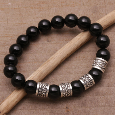 Onyx beaded stretch bracelet, Shrine Shadow