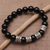 Onyx beaded stretch bracelet, 'Shrine Shadow' - Onyx and 925 Silver Beaded Stretch Bracelet from Bali