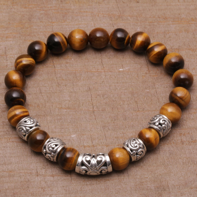 Stretch-Armband mit Tigerauge-Perlen - Tigerauge-Stretch-Armband aus Bali